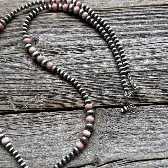 Jacla Sterling Silver Multi Graduated Pink Conch Pearls Bead Necklace 24 inch